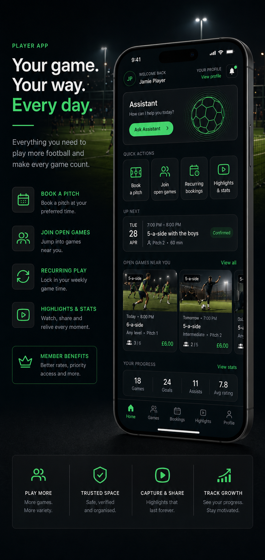 4Nines player app home
